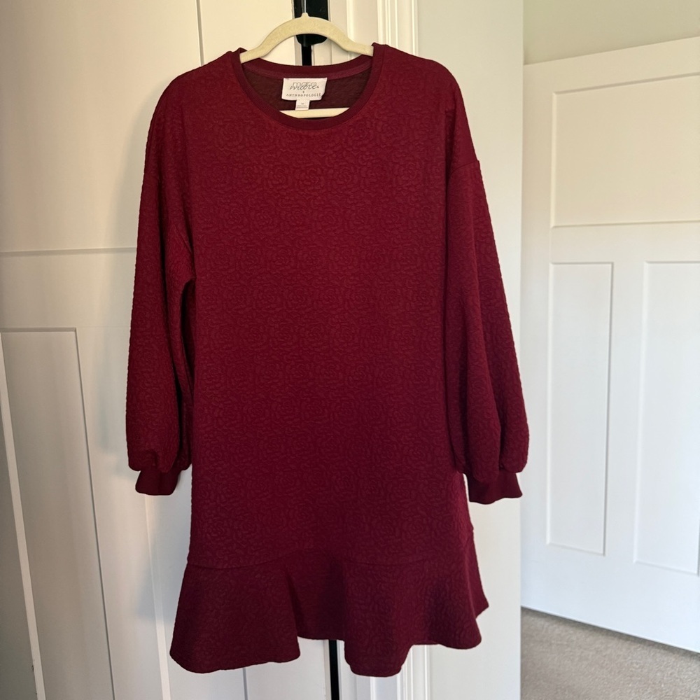 Anthropologie Mare Mare Odila Maroon Textured Knit long sleeve dress tunic - Picture 3 of 7